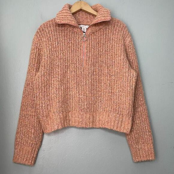Sincerely Jules Size Medium Pink Wool Blend Cropped Chunky 1/4 Zip Sweater Boho - Picture 1 of 6